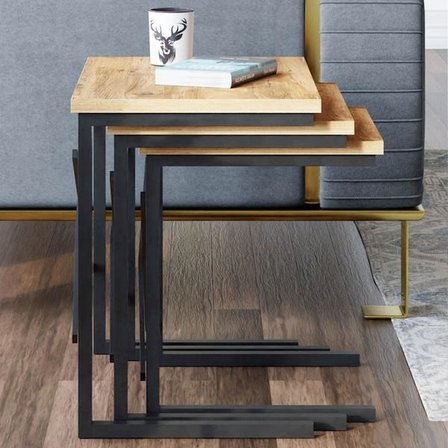 Ceramical Metal Ayaklı X Eco Zigon Sehpa - Atlantik Çam