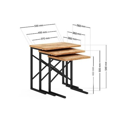Ceramical Metal Ayaklı X Eco Zigon Sehpa - Atlantik Çam