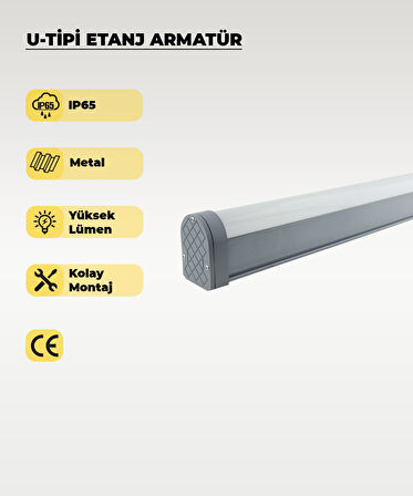 72W U Tipi Etanj Armatür 6500K Beyaz Işık - IP65