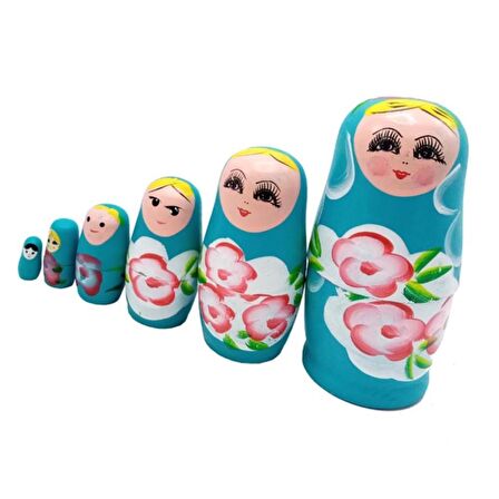 Ahşap Matruşka Bebek 6 lı Set Mavi