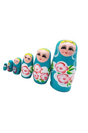 Ahşap Matruşka Bebek 6 lı Set Mavi