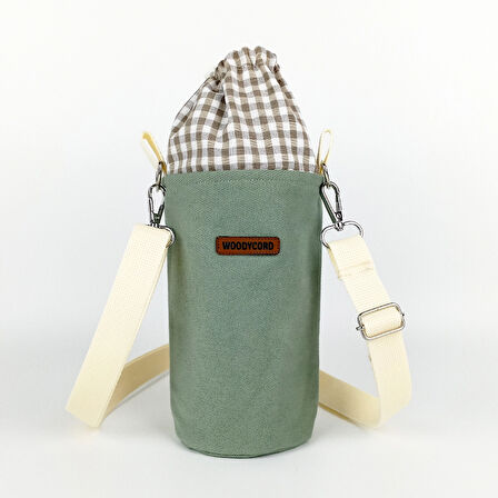 Woodycord El Yapımı Mint Yeşili Büzgülü Matara ve Termos Kılıfı