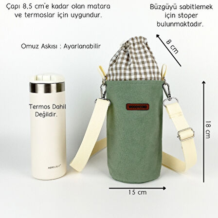 Woodycord El Yapımı Mint Yeşili Büzgülü Matara ve Termos Kılıfı