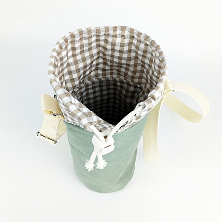 Woodycord El Yapımı Mint Yeşili Büzgülü Matara ve Termos Kılıfı