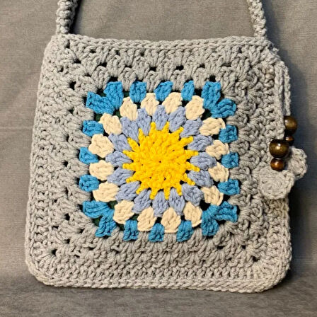Uretti - Emine 9106 - El Örgüsü Mandala Model Kadın Çapraz Çanta - Gri
