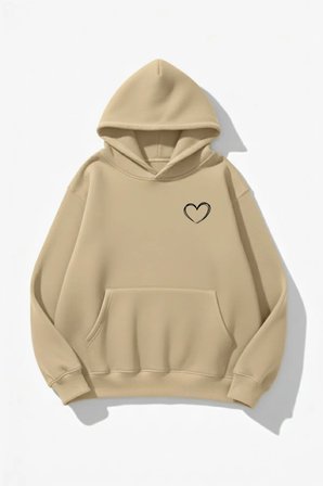 Unisex Yumuşak Dokulu Cep Kalp Baskılı Tasarım Oversize 3 İplik Hoodie Sweatshirt
