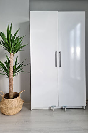 Erzak Dolabı 2 Kapaklı 160 cm Çok Amaçlı Dolap Kiler Dolabı Beyaz