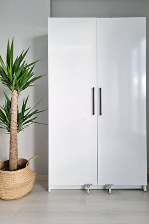 Erzak Dolabı 2 Kapaklı 160 cm Çok Amaçlı Dolap Kiler Dolabı Beyaz