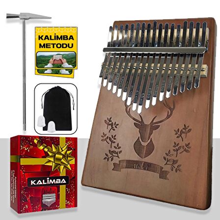 Midex KLX-456 Hakiki Maun Ağacı Kalimba 17 Çelik Tuşlu (Türkçe Metod Çanta Çekiç)