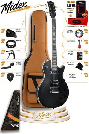 Midex GRX-200MBK Profesyonel Les Paul Kasa HH Elektro Gitar Seti Mat Siyah