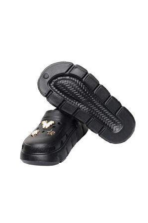 Yüksek Taban Taşlı Comfort Kadın Sandalet SİYAH