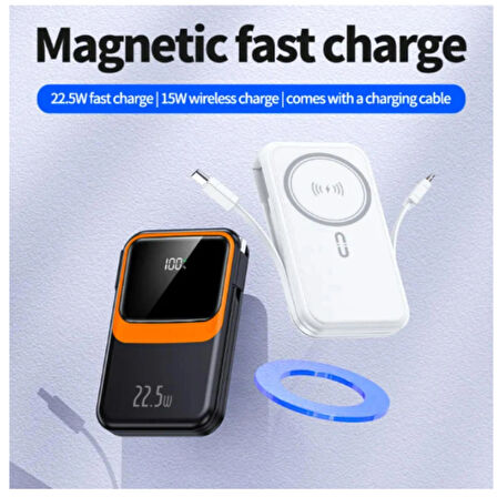 Ozmik QC01 22.5w Mini Powerbank Lightning ve Type-C 12000mah şarj Hızlı Şarj Kablosuz Şarj Cihazı