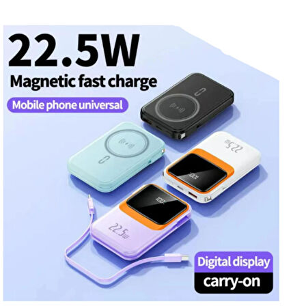 Ozmik QC01 22.5w Mini Powerbank Lightning ve Type-C 12000mah şarj Hızlı Şarj Kablosuz Şarj Cihazı