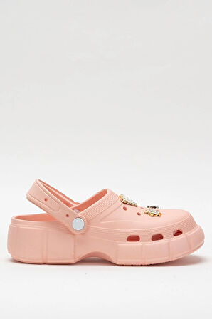 Yüksek Taban Taşlı Rahat Comfort Kadın Sandalet PUDRA