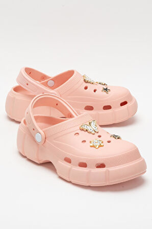 Yüksek Taban Taşlı Rahat Comfort Kadın Sandalet PUDRA