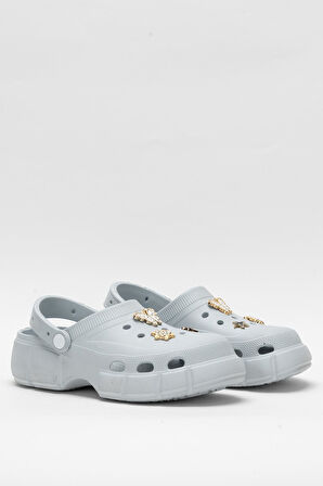 Yüksek Taban Taşlı Rahat Comfort Kadın Sandalet GRİ