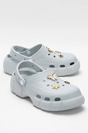 Yüksek Taban Taşlı Rahat Comfort Kadın Sandalet GRİ