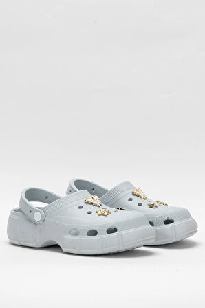 Yüksek Taban Taşlı Rahat Comfort Kadın Sandalet GRİ