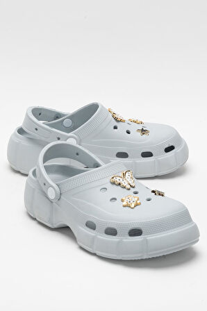 Yüksek Taban Taşlı Rahat Comfort Kadın Sandalet GRİ