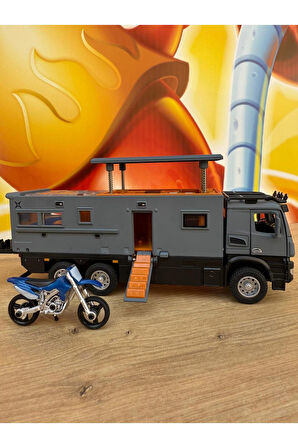 Sesli Aksesuarlı Karavan Oyun Seti Oyuncak Mercedes Model Komple Metal Motorlu Tır Kamyon Karavan