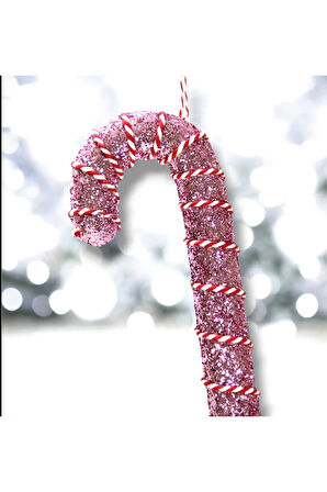 Yılbaşı Süsü İpli Baston Şeker Pembe 25 cm