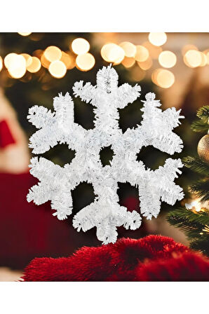 Yılbaşı Süsü Şerit Kar Tanesi Beyaz 32 cm
