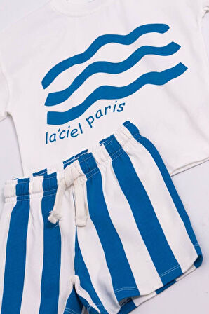 La'ciel Paris Çizgili Mavi T-shirt ve Şort Takım