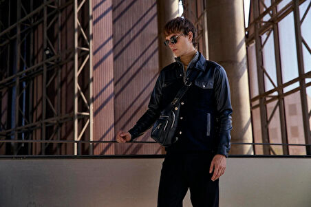 Erkek Gömlek Suni Deri ve Triko Karışımlı (Overshirt) Siyah 7348