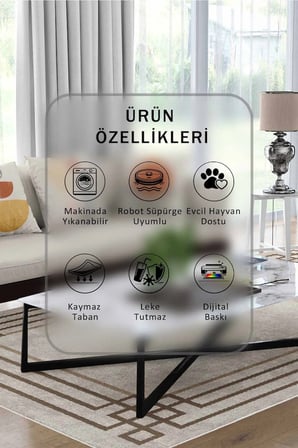 Yıkanabilir Kaymaz Taban Dijital Baskılı Halı ve Yolluk – Leke Tutmaz Salon & Mutfak Halısı