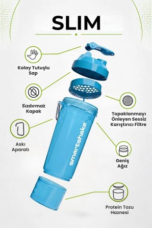 Smartshake Slim Serisi 500 ml Neon Mavi Protein Shaker