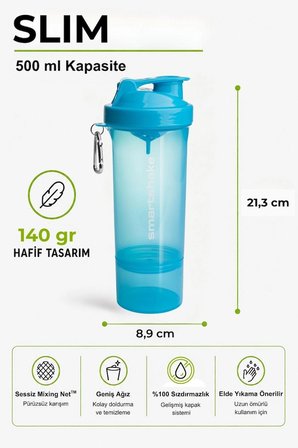 Smartshake Slim Serisi 500 ml Neon Mavi Protein Shaker