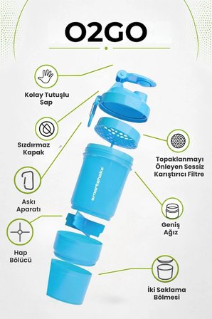 smartshake original2go serisi 600 ml neon mavi protein shaker