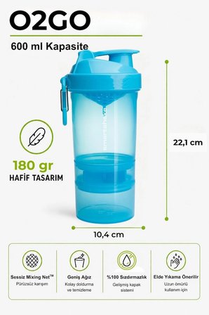 smartshake original2go serisi 600 ml neon mavi protein shaker