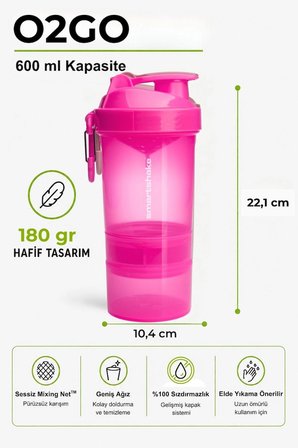 smartshake original2go serisi 600 ml neon pembe protein shaker
