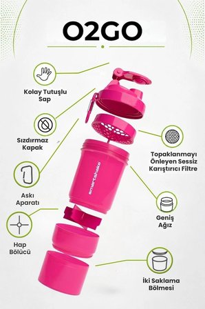 smartshake original2go serisi 600 ml neon pembe protein shaker
