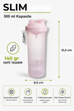 Smartshake Slim Serisi 500 ml Pamuk Pembe Protein Shaker