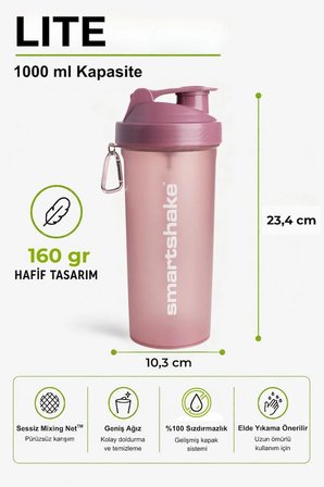 Smartshake Lite Serisi 1000 ml Deep Rose Pembe Protein Shaker