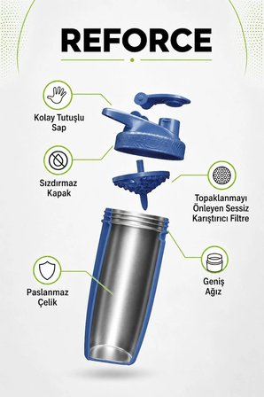 Smartshake Reforce Paslanmaz Çelik Serisi 900 ml Navy Mavi Protein Shaker