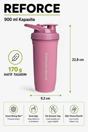 Smartshake Reforce Paslanmaz Çelik Serisi 900 ml Rose Pembe Protein Shaker
