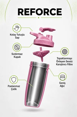 Smartshake Reforce Paslanmaz Çelik Serisi 900 ml Rose Pembe Protein Shaker
