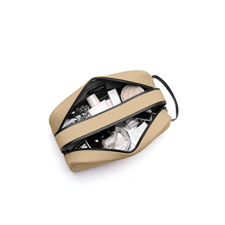 Gaston Luga Spläsh Toiletry Double Zipped Bag - Latte