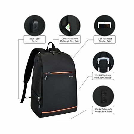 Waddell Bordo Smart Bag Gizli USB Şarj Girişli Akıllı Sırt Çantası (3050)