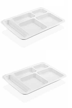 10 Adet  5 Bölmeli Kırılmaz Tabldot Tabak Self Servis Yemekhane Okul Lokanta Tabildot (40 cm x28 cm)