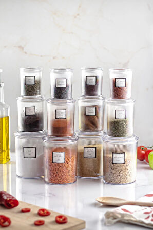 12'li Barok Yuvarlak 3 Boy Kavanoz Seti & Saklama Kabı & Erzak Kabı  (4*1000 ML, 4*500 ML,4*250 ML)