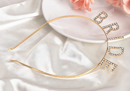 Altın Gold Renk Bekarlığa Veda Kristal Taş Bride Tacı İthal