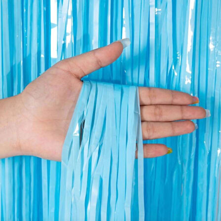 Soft Mavi Püsküllü Kapı Perdesi - Parti, Baby Shower, Sünnet Süsü 1x2 M