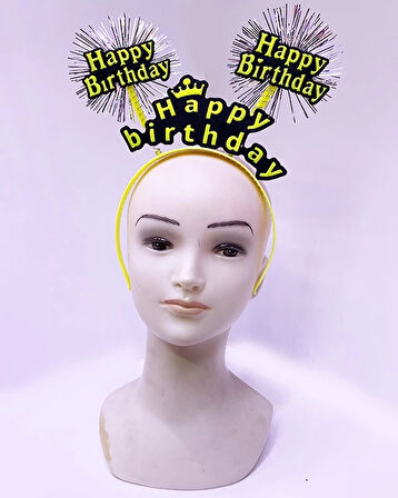 Happy Birthday Püsküllü Neon Sarı Renk Doğum Günü Tacı 22x19 Cm