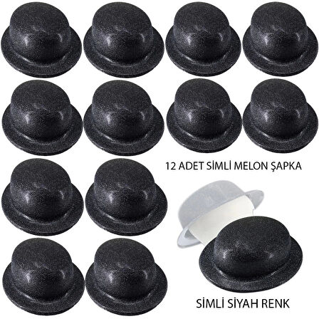 Siyah Renk Simli Melon Yulak Parti Şapkası 12 Adet
