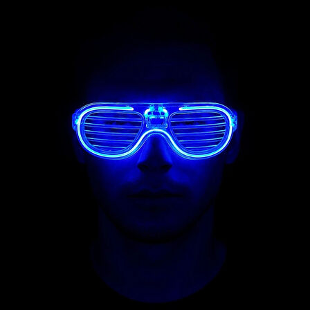 Mavi Led Işıklı Parti Gözlüğü - Neon Glow Şerit Gözlük 3 Modlu