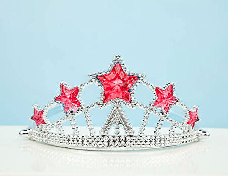 Kırmızı Yıldız Taşlı Plastik Elsa Tacı Çocuk Boy